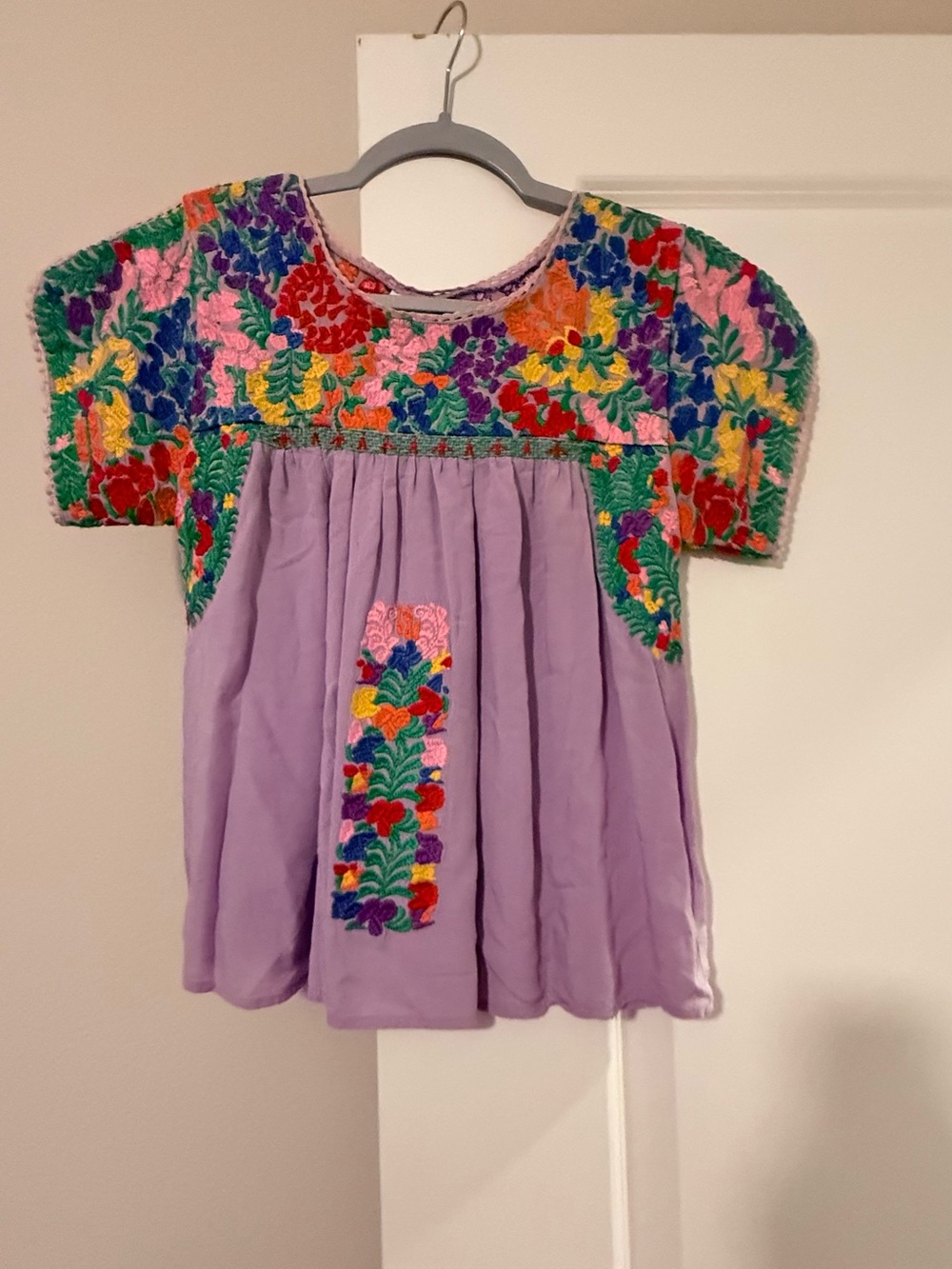 Lavender Mexican Embroidered Peasant Top - Picture 3 of 5